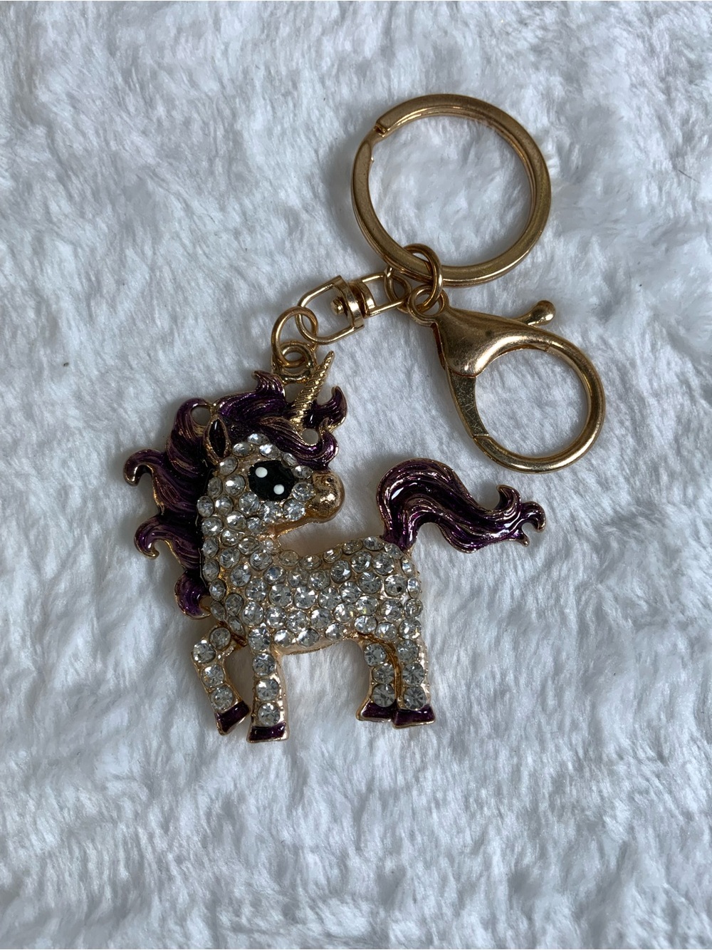 Crystal Unicorn Keychain Charm in Purple and Gold